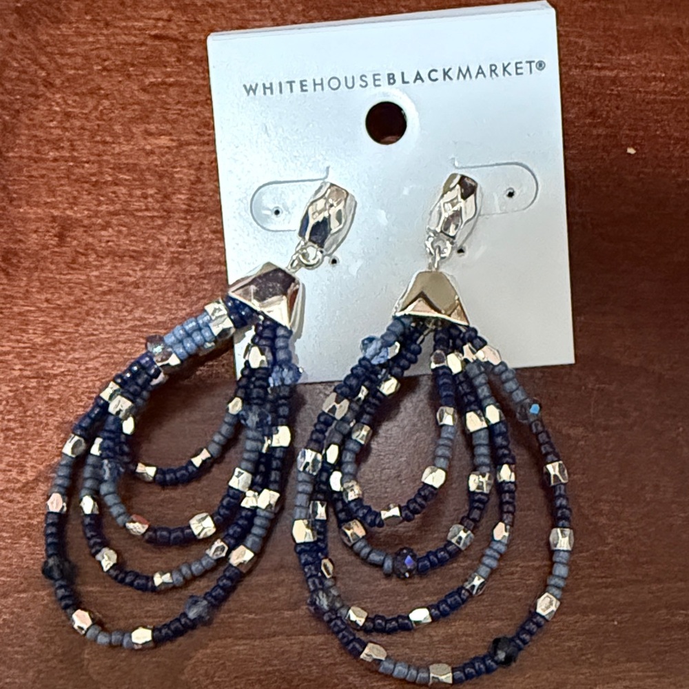 White House Black Market Navy and Silver Multi-Strand Earrings NWT